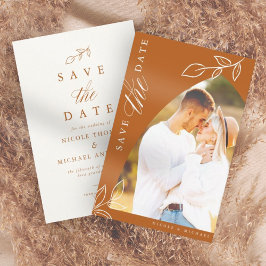 Bränd Orange Arch Boho Minimal Löv-foto Spara Datumet