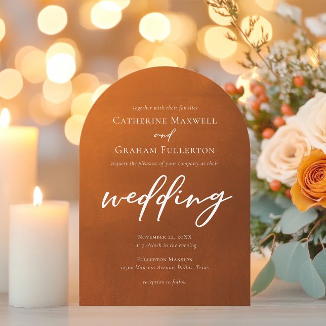 Bränd Orange Arch Rustic Bohemian Bröllop Inbjudningar (Skapare uppladdad)