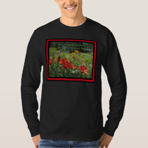 Bränd orange asiatisk inramad liljaträdgård t shirt