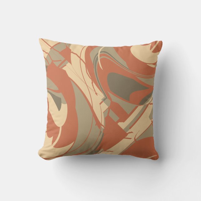 Bränd Orange Beige Taupe Abstrakt Swirling Mosaic Kudde (Framsida)