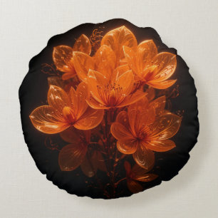 Bränd orange blanka blommor på svart bakgrund rund kudde
