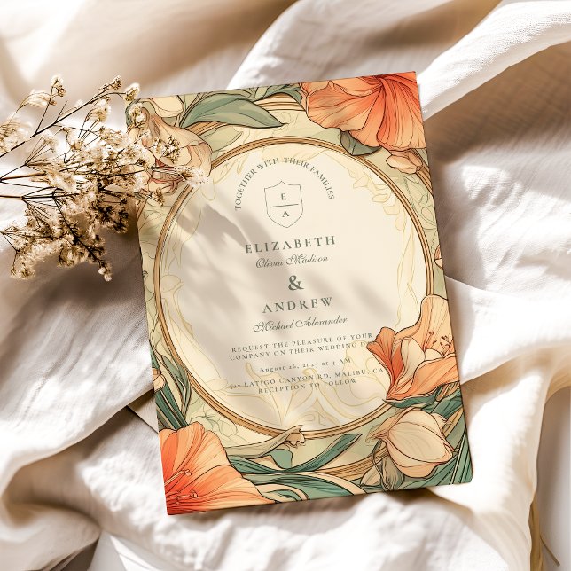 Bränd Orange Blommigt bröllop Inbjudningar (Skapare uppladdad)