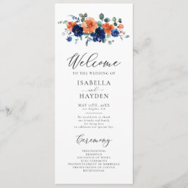 Bränd Orange Blommigt för marin vattenfärg Bröllop Program