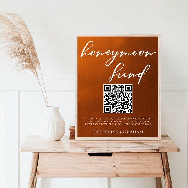 Bränd Orange Boho Autumn Bröllop Honeymoon Fund Poster (Skapare uppladdad)