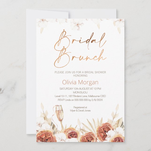 Bränd Orange Boho Möhippa Brunch Möhippa Inbjudningar (Framsida)