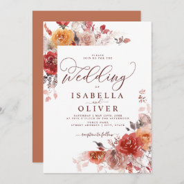 Bränd Orange Boho Terracotta Burgundy Bröllop Invi Inbjudningar