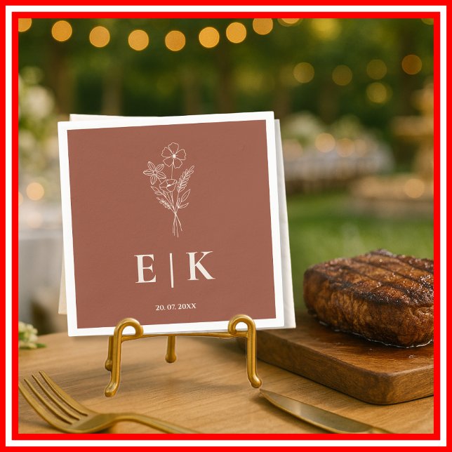 Bränd Orange Boho Terracotta Wildblomma Bröllop Pappersservett (Skapare uppladdad)