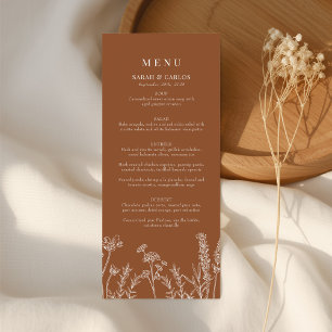 Bränd Orange Boho Wildblombröllopsmottagning Meny