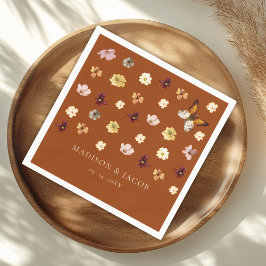 Bränd Orange Boho Wildblomma Bröllop Pappersservett