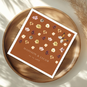 Bränd Orange Boho Wildblomma Bröllop Pappersservett