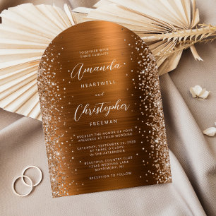 Bränd Orange Borstat Metall Glitter Båge Bröllop Inbjudningar