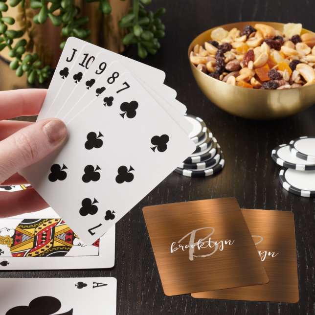 Bränd orange borstat metallskriftmonogram  casinokort (På plats)