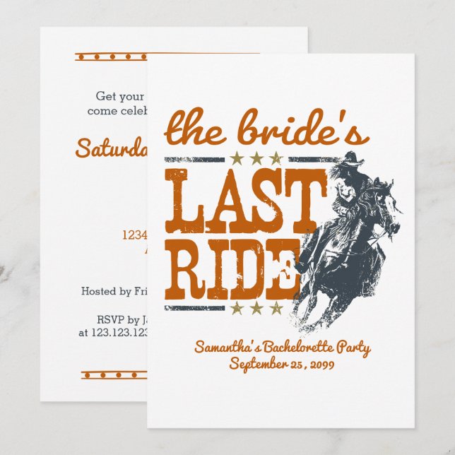 Bränd Orange Brides senaste rid Inbjudningar (Fram/baksida)