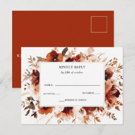 Bränd Orange Burgundy Höst Blommig Bröllops RSVP Vykort