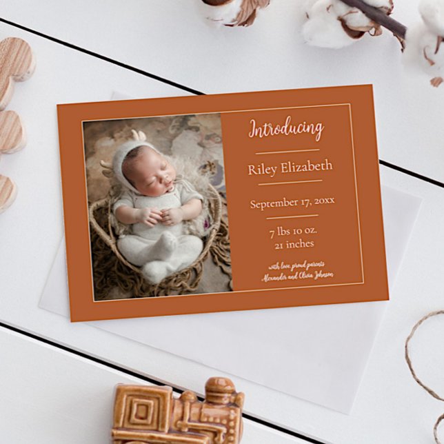 Bränd Orange - enkelt meddelande om fotofödelse (Orange Simple Photo Birth Announcement)