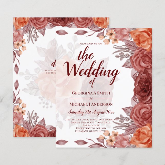 Bränd Orange FALL Blommigt Botaniskt BRÖLLOP (Fram/baksida)