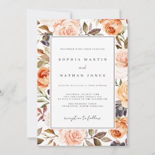 Bränd Orange - färgsfärgsfärgsfärg Blommigt Bröllo Inbjudningar