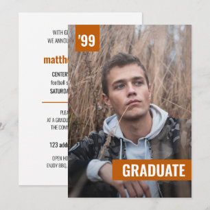Bränd Orange, fetstil och modern foto Studenten Inbjudningar