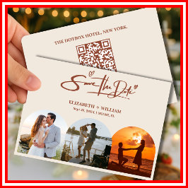 Bränd Orange Foto QR-kod Elegant bröllop Spara Datumet
