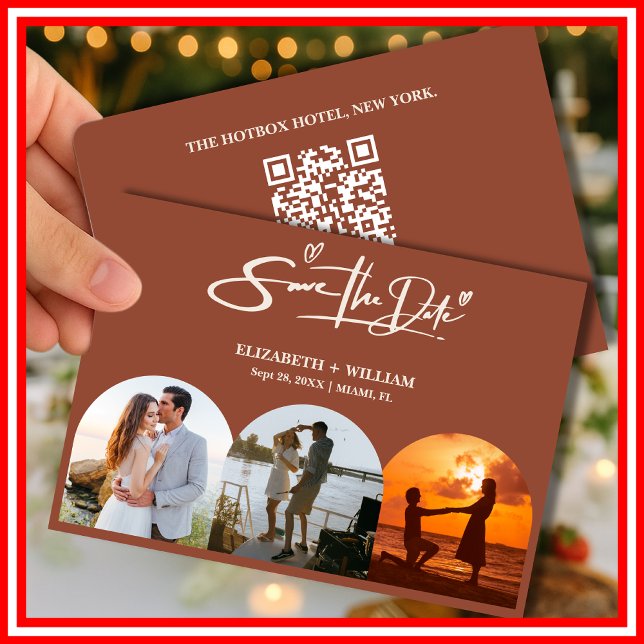 Bränd Orange Foto QR-kod Elegant bröllop Spara Datumet (Skapare uppladdad)