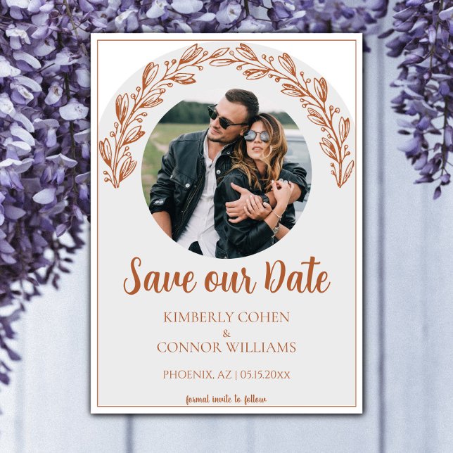 Bränd Orange Garland Photo Spara datum Datumet (Burnt Orange Garland Photo Save the Date)