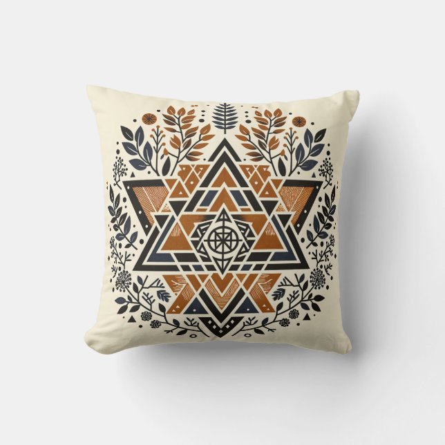 Bränd Orange Geometric Botanical Dekorativ kudde (Framsida)