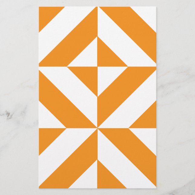 Bränd Orange Geometric Deco Cube Mönster Brevpapper (Framsida)