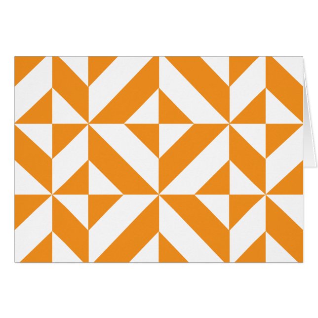 Bränd Orange Geometric Deco Cube Mönster Hälsningskort (Framsidan Horizontal)