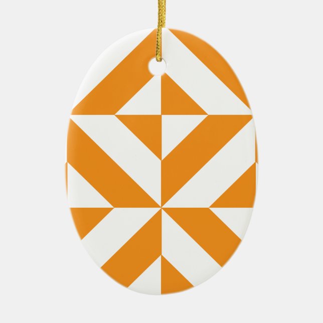 Bränd Orange Geometric Deco Cube Mönster Julgransprydnad Keramik (Framsidan)