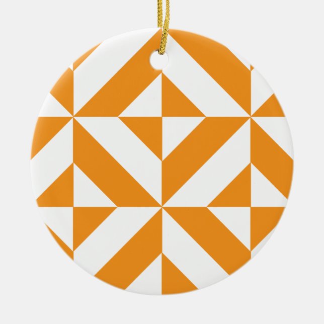 Bränd Orange Geometric Deco Cube Mönster Julgransprydnad Keramik (Framsidan)