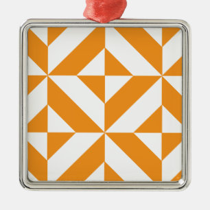 Bränd Orange Geometric Deco Cube Mönster Julgransprydnad Metall