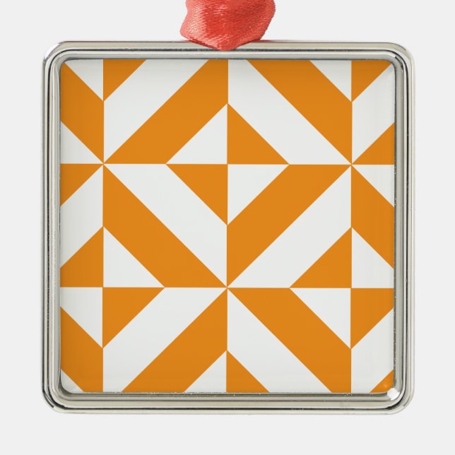 Bränd Orange Geometric Deco Cube Mönster Julgransprydnad Metall (Framsidan)