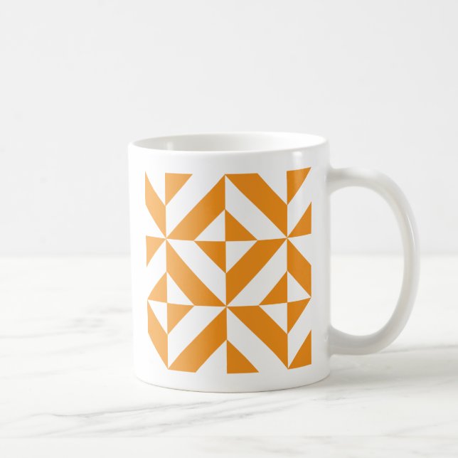 Bränd Orange Geometric Deco Cube Mönster Kaffemugg (Höger)