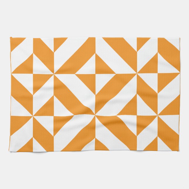 Bränd Orange Geometric Deco Cube Mönster Kökshandduk (Horisontell)