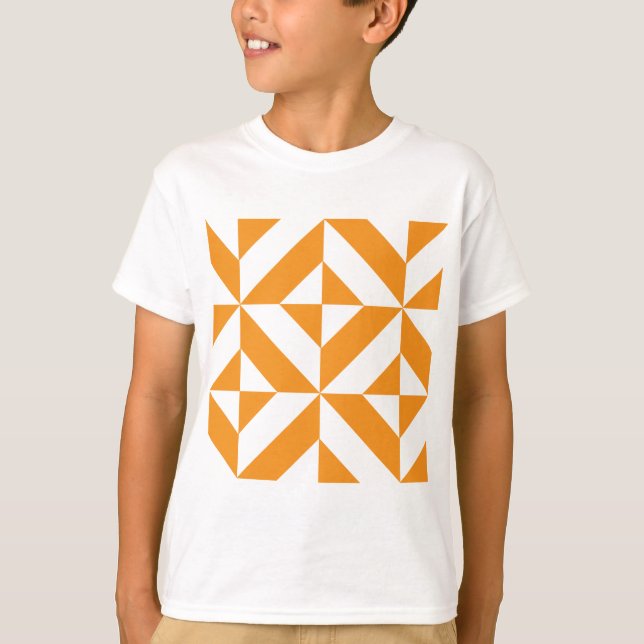 Bränd Orange Geometric Deco Cube Mönster T-shirt (Framsida)
