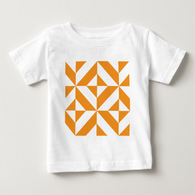 Bränd Orange Geometric Deco Cube Mönster T-shirt (Framsida)