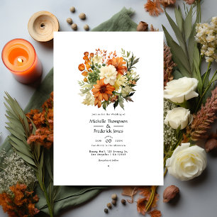 Bränd Orange, grädde och Moss Grönt Blommigt Bröll Inbjudningar