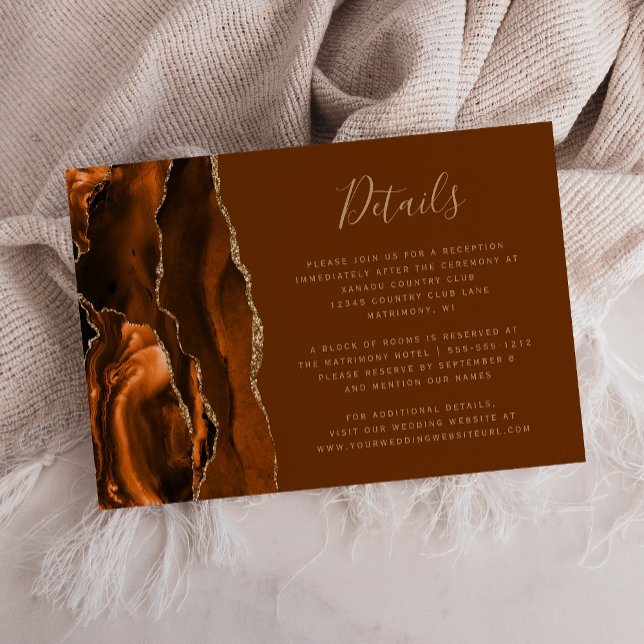 Bränd Orange Guld Agat Brun Bröllopsinformation Tilläggskort (Skapare uppladdad)