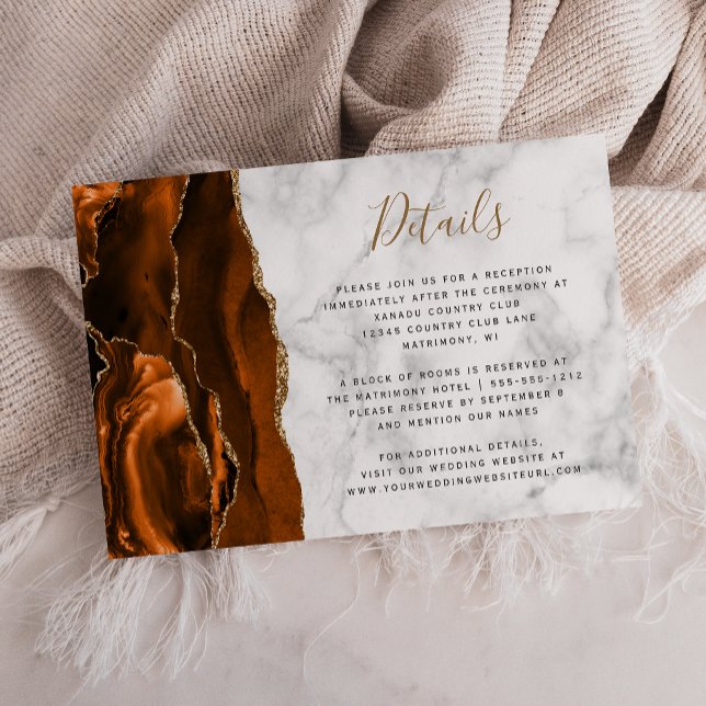 Bränd Orange Guld Agat Marmor Bröllopsdetaljer Tilläggskort (Skapare uppladdad)