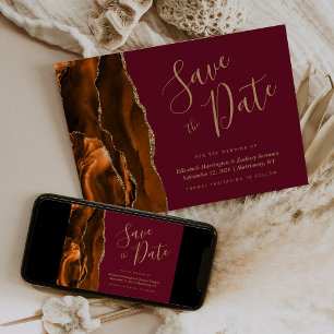 Bränd Orange Guld Agate Burgundy Spara datum Inbjudningar