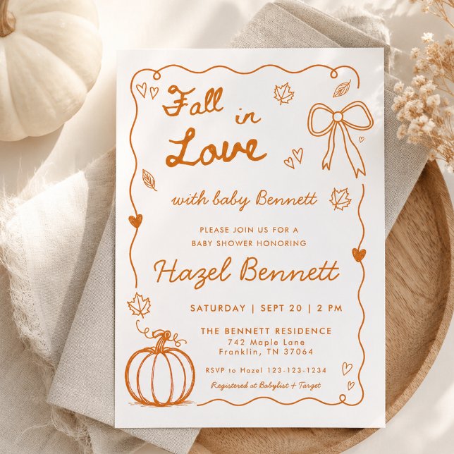 Bränd Orange Handritad Höst Förälskad Baby Shower Inbjudningar (Skapare uppladdad)