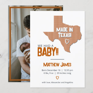 Bränd Orange Herringbone Made in Texas Photo Baby Meddelande