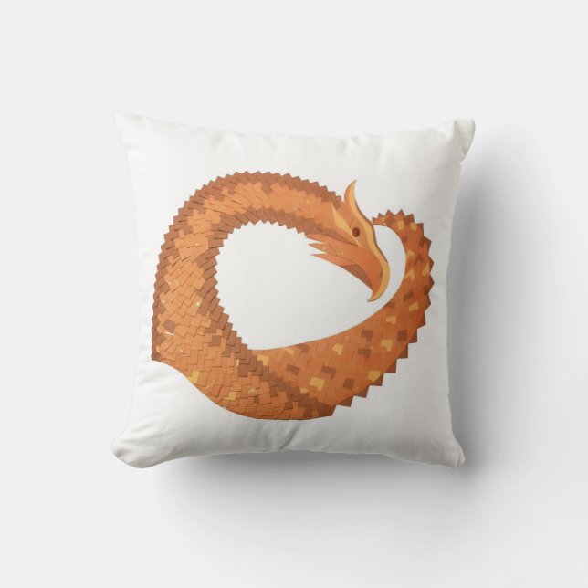 Bränd orange, hjärtdrake på vitt kudde (Framsida)