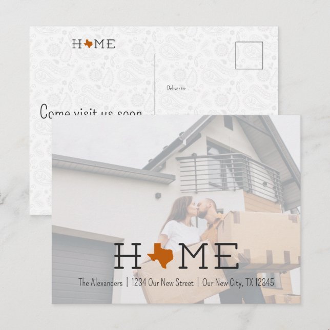 Bränd Orange HOME Texas Flytta Announcement Vykort (Fram/baksida)