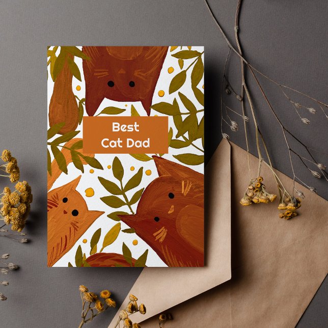 Bränd orange Katter & grenar Bästa kattpappa Julkort (Skapare uppladdad)