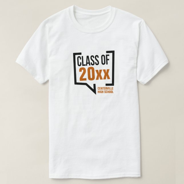 Bränd Orange, klass år Tal-bubbla T Shirt (Design framsida)