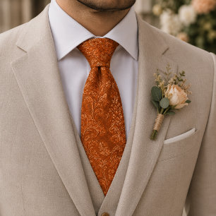 Bränd Orange Kunglig Blommig Jacquard Slips