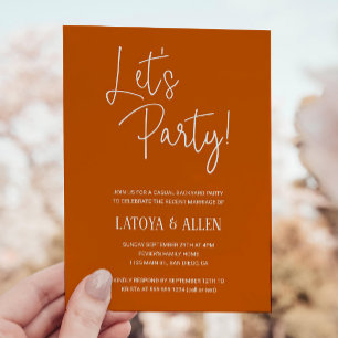 Bränd Orange Låt oss Party Avslappnad Bröllopsmott Inbjudningar