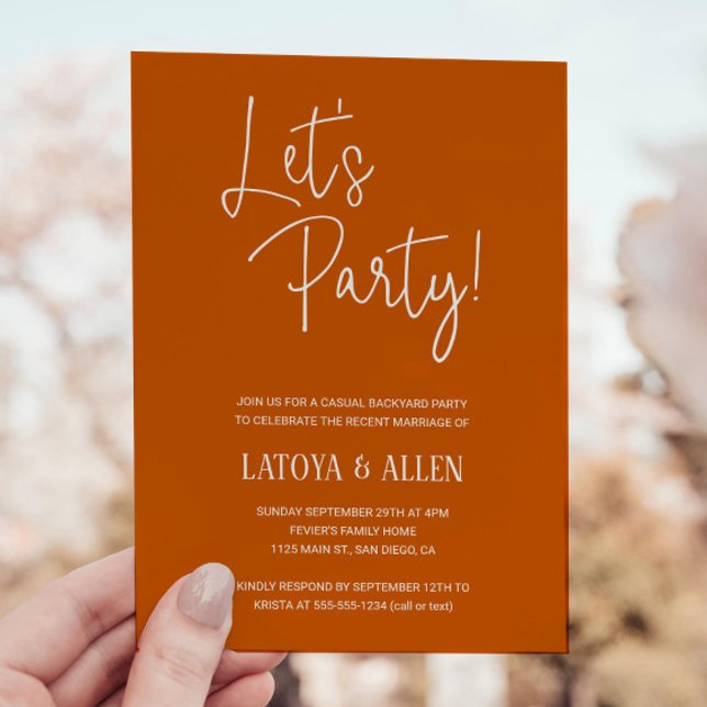 Bränd Orange Låt oss Party Avslappnad Bröllopsmott Inbjudningar (Skapare uppladdad)