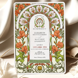 Bränd Orange Lilies Art nouveau Fall Wedding Inbjudningar
